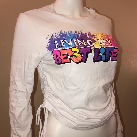 On Fire Living My Best Life Long Sleeve Graphic Tee Womens Size Small White - Picture 7 of 10